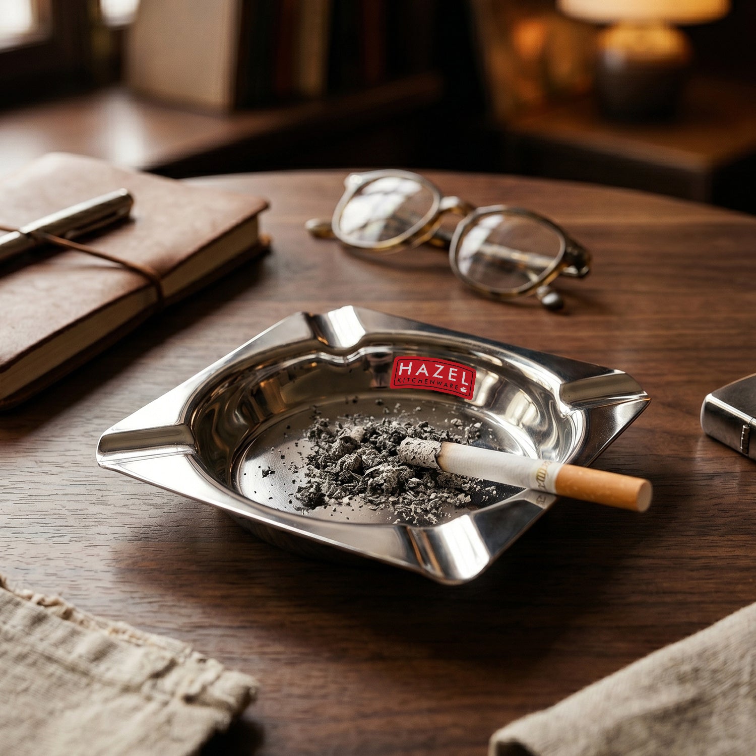 cigarette holder and ashtray Square Stainless Steel Ash Tray with 4 Cigarette Holders, 10.7 Cm – HAZEL  Kitchenware