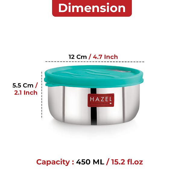 Stainless Steel Airtight Storage Containers for Kitchen - 450 ML (Set of 6)