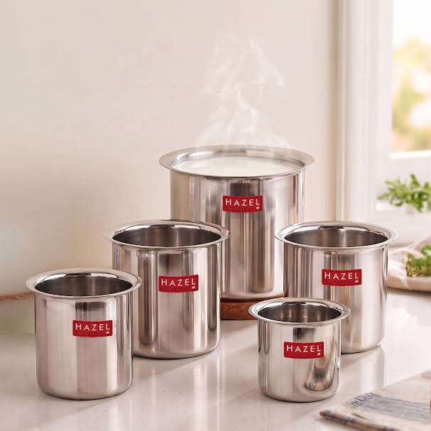 Stainless Steel Milk Boiler /Gunj Set of 5 - 880ML, 1250ML, 1600ML, 2200ML, 2800ML