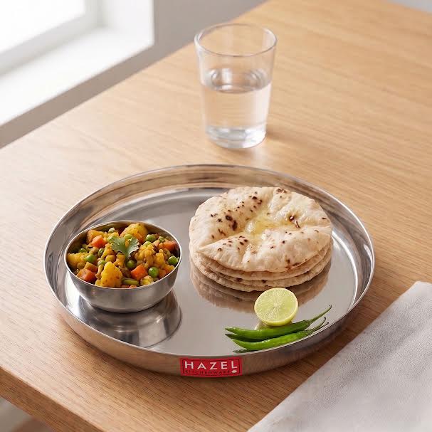 Stainless Steel Dinner Plates, Durable Food Grade Lunch Thali