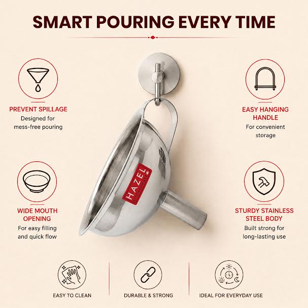 Stainless Steel Funnel with Filter, Wide Mouth Metal Funnel with Handle & Removable Strainer