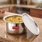 Stainless Steel Tope Patila With Lid Flat Bottom Boiling Vessels Bhagona Dekchi, 22.5 cm, 2900 ml