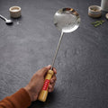 Stainless Steel Frying Jhara, Wooden Handle, 46cm