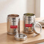 Steel Container With Transparent Lid  for cereals, Set of 2 (1000 ML Each)