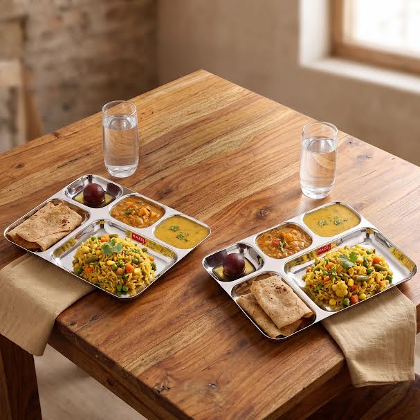 5 Compartment Stainless Steel Plate Set of 2 | All in 1 Big Thali