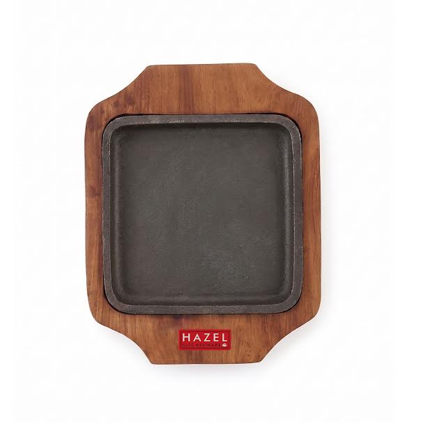 Sizzling Brownie Plate / Tray With Wooden Base Square, 5 Inch