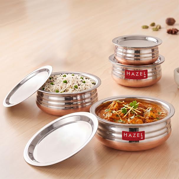 Copper Bottom Steel Urli Handi Set with Lid
