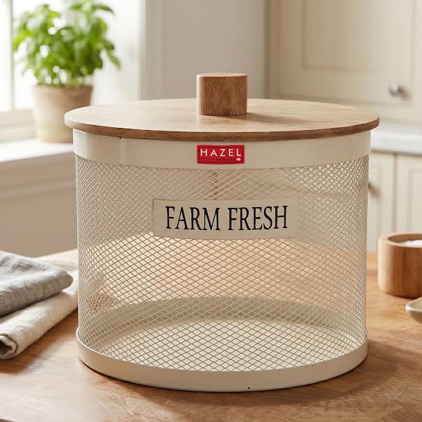Fruit Basket for Dining Table Mesh Basket with Wooden Lid — product profile