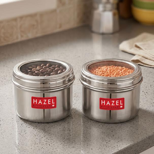 Stainless Steel Masala Box with Airtight Transparent Lid, 450 ml, Set of 2