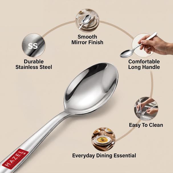 Stainless Steel Spoon Set of 6, 16 cm Dining & Kitchen Spoons