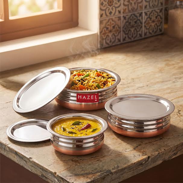 Copper Bottom Steel Urli Handi Set with Lid
