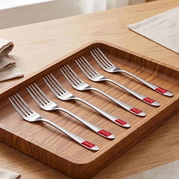 HAZEL Stainless Steel Table Fork Set of 6, 16 cm Dining Forks