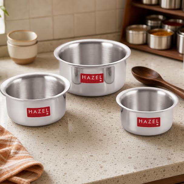 Aluminium Flat Bottom Patila (Tope) of 3, 1125 ML, 1400ML, 2000 ML