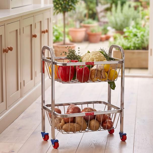 2 Layer Fruit Vegetable Basket Trolley, 14 x 18.4 Inches
