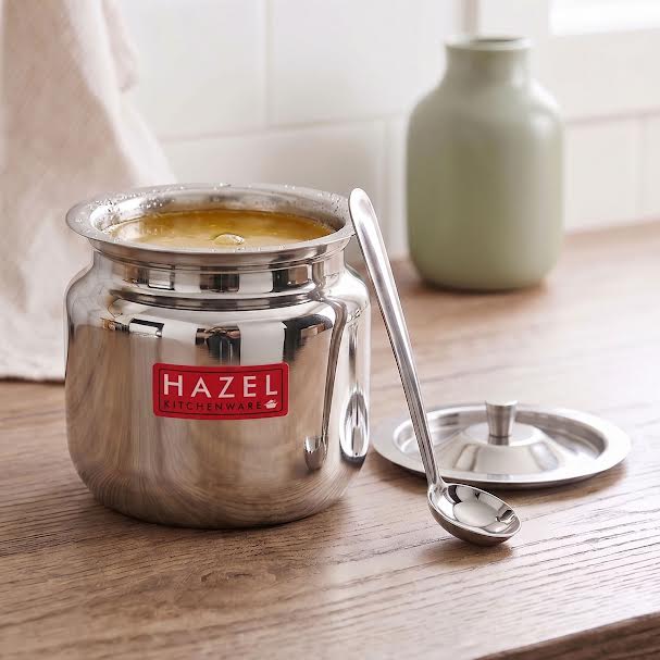 Stainless Hammered Finish Oil or Ghee Pot, 450ML