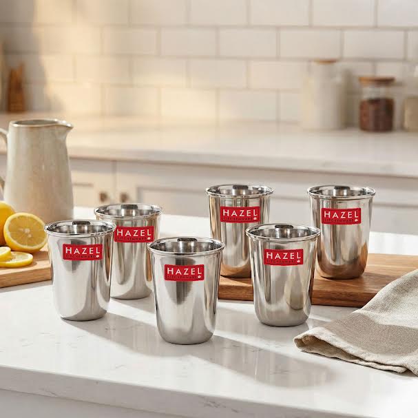 Stainless Steel Water Glass Set, 250 ML, Set of 6
