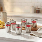 Stainless Steel Water Glass Set, 250 ML, Set of 6