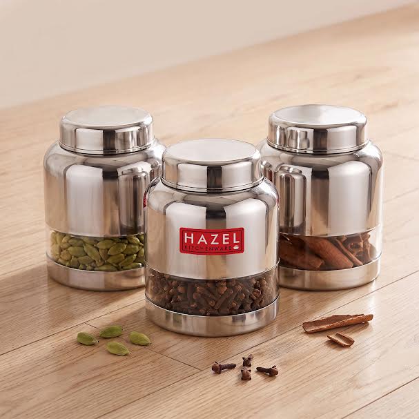 Stainless Steel Transparent Airtight Container, Set of 3 ,1000 ML Each