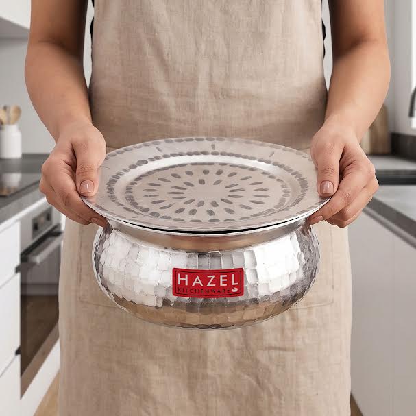 Aluminium Hammered Handi with Lid, 3.9 L, 24.5cm