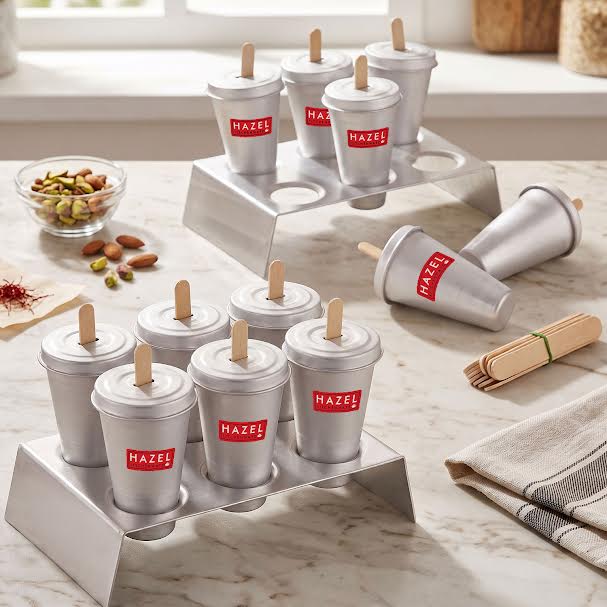 Aluminium Kulfi Mould Set, 12 Moulds with 2 Stands & 24 Sticks