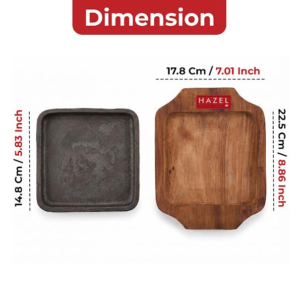 Sizzling Brownie Plate / Tray With Wooden Base Square, 6 Inch