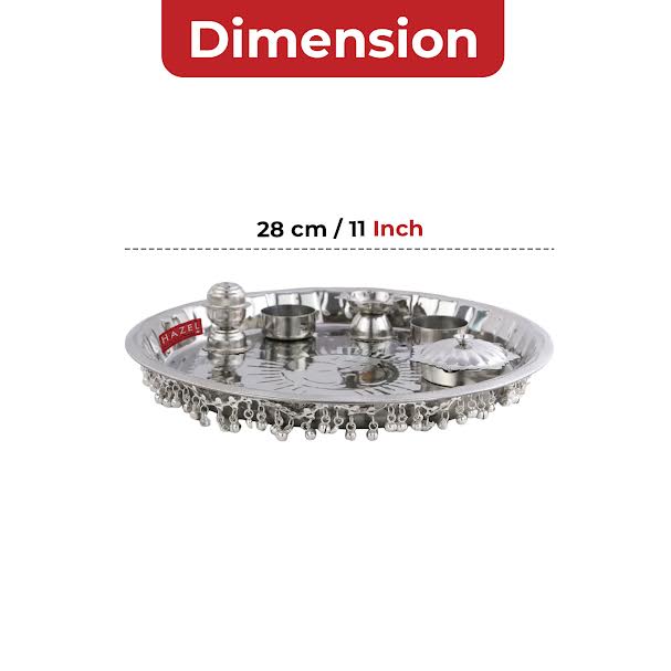 Steel Ghungroo Pooja Thali, 28 cm