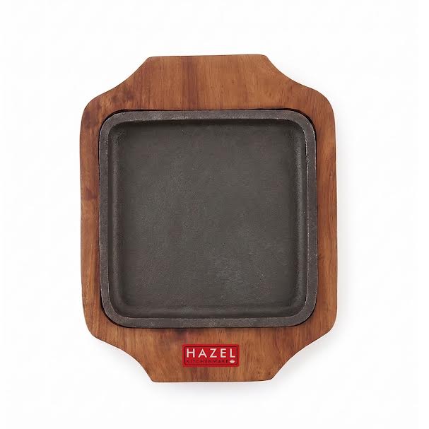 Sizzling Brownie Plate / Tray With Wooden Base Square, 6 Inch