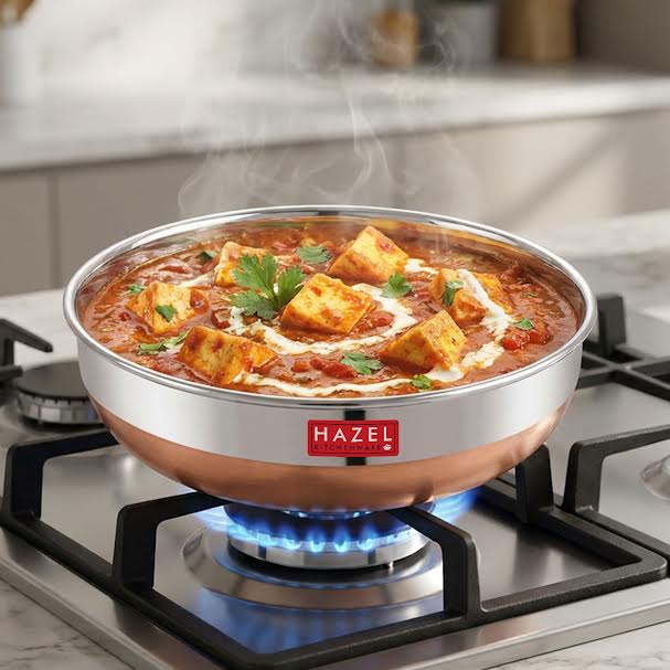 Stainless Steel Copper Base Tasla kadhai, Durable Kitchen Cooking Utensil