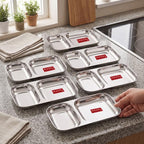 Steel Section Plate Set of 6 | 2 in 1 Plates Snacks Serving Tray