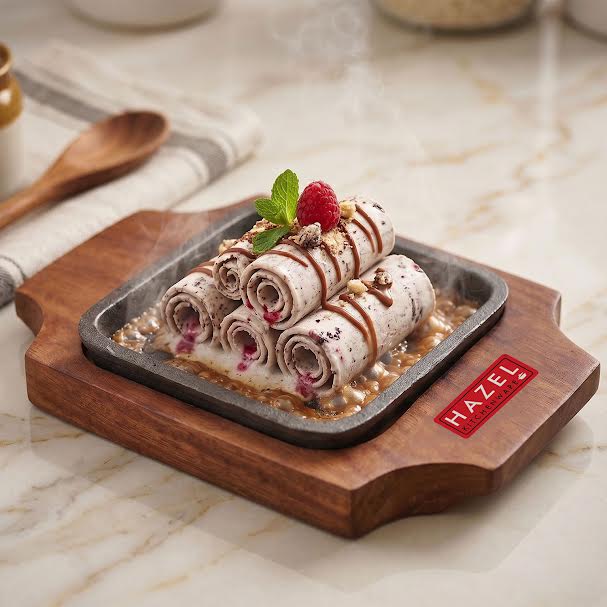 Sizzling Brownie Plate / Tray With Wooden Base Square, 5 Inch