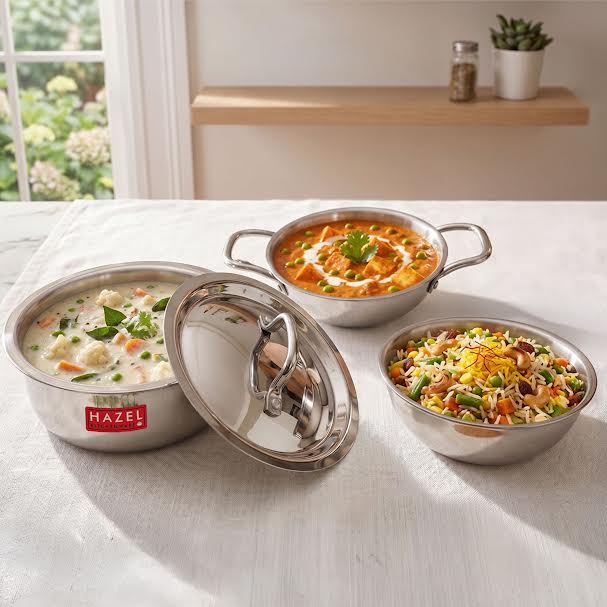 Triply Stainless Steel Cookware Set Kadhai Tope Tasra Induction with Lid