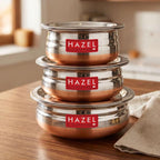 Copper Bottom Urli With Lid, Set of 3 (800ML, 1200ML, 1600ML)