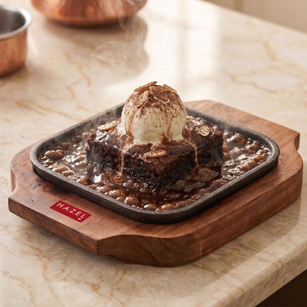 Sizzling Brownie Plate / Tray With Wooden Base Square, 6 Inch