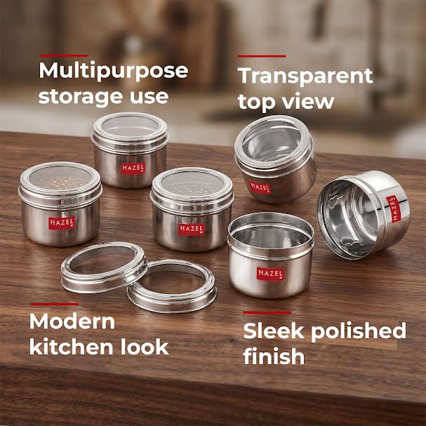 Stainless Steel Airtight Masala, Spice Container Set for Kitchen Storage