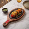 Cast Iron Sizzler Plate with Wooden Base, 15cm x 7cm