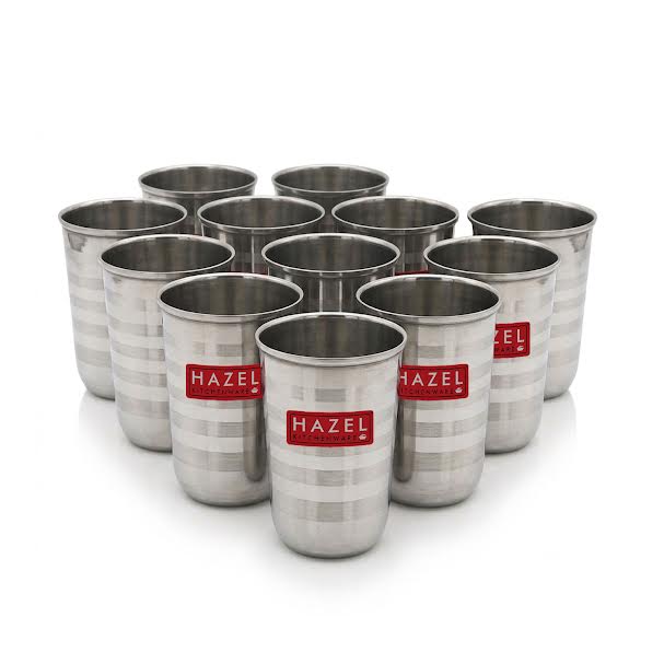 Stainless Steel Water Glass, Juice & Milk Cups, 250ml, Set of 12