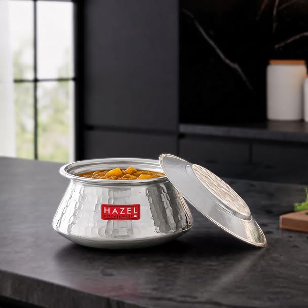 Aluminium Hammered  Kadai / Handi with Lid, 950 ML