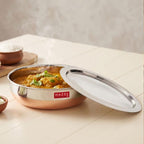 18 Gauge Stainless Steel Tasla Kadai With Lid, Copper Bottom, 1.5 L
