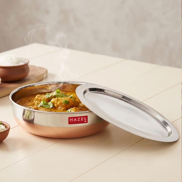 18 Gauge Stainless Steel Tasla Kadai With Lid, Copper Bottom, 1.5 L