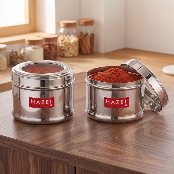 Stainless Steel Airtight Masala, Spice Container Set for Kitchen Storage