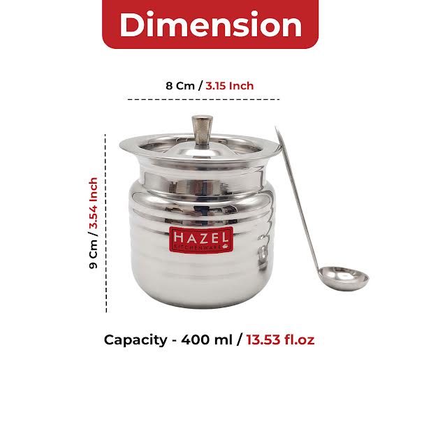 Stainless Steel Supreme Hammered Finish Oil Ghee Pot, 400 ml, Silver