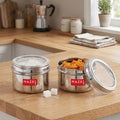 Stainless Steel Masala Box with Airtight Transparent Lid, 450 ml, Set of 2
