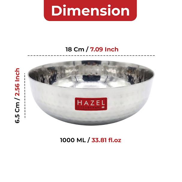 Stainless Steel Hammered  Kadai Tasla, 1000 ml, 18cm