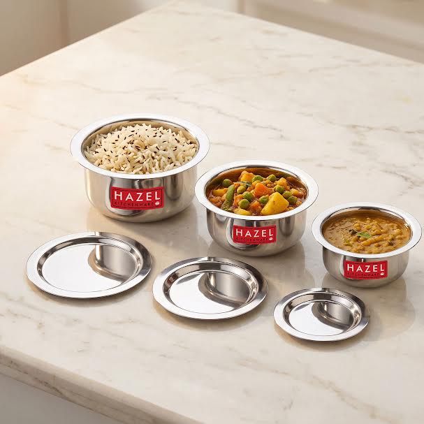 Stainless Steel Patila (Tope) Round Bottom Set of 3, 300ML, 500ML & 800ML