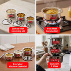 Stainless Steel Patila (Tope) Round Bottom Set of 3, 300ML, 500ML & 800ML