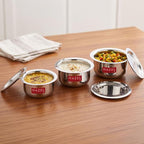 Stainless Steel Patila (Tope) Round Bottom Set of 3, 300ML, 500ML & 800ML