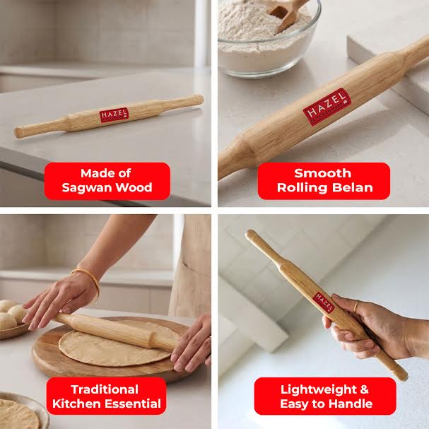 Wooden Belan Rolling Pin, Roti & Chapati Dough Roller, 35 cm
