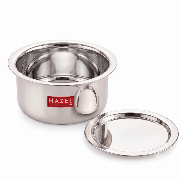 Stainless Steel Tope Patila With Lid Flat Bottom Boiling Vessels Bhagona Dekchi, 22.5 cm, 2900 ml
