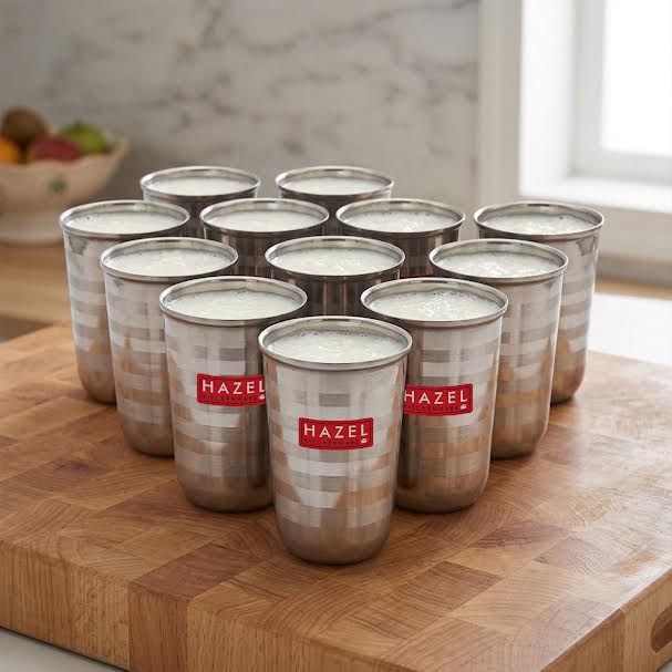 Stainless Steel Water Glass, Juice & Milk Cups, 250ml, Set of 12