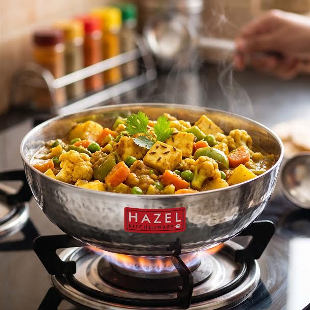 Stainless Steel Hammered  Kadai Tasla, 1000 ml, 18cm